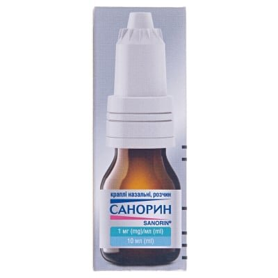 Санорин краплі наз., р-н, 1 мг/мл по 10 мл у флак. з криш.-крап.