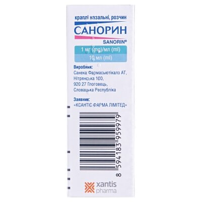 Санорин краплі наз., р-н, 1 мг/мл по 10 мл у флак. з криш.-крап.