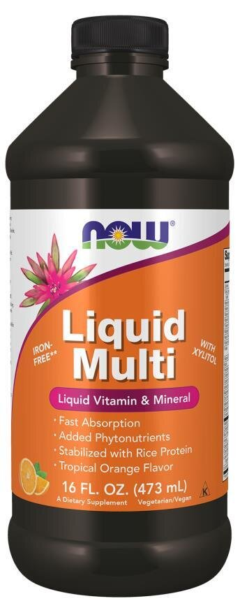 Мультивітаміни NOW Liquid Multi рідкі тропічний апельсин, 473 мл
