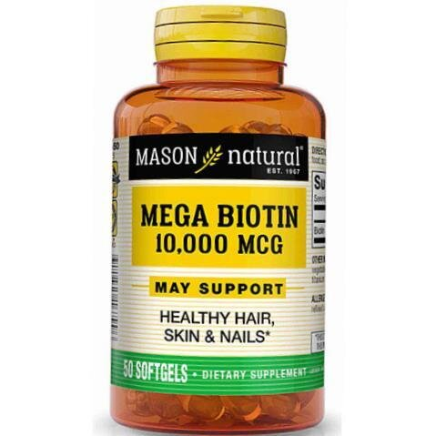 Біотин Mason Natural Mega Biotin 10000, 50 гелевих капсул