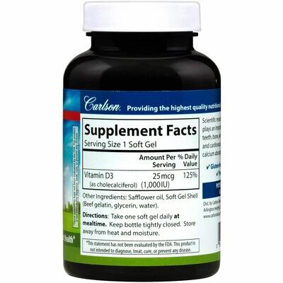 Вітамін Д3 Carlson Labs Vitamin D3 1000 МО (25 мкг), 250 капсул