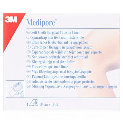 Пластир медичний Medipore м'який хірургічний, на нетканій основі з лайнером в рулоні 10 см х 10 м, 1 штука