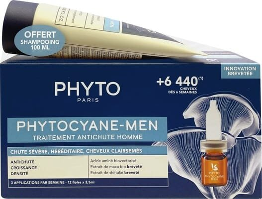 Набір Phyto Phytocyane-Men Set для чоловіків проти хронічного випадання волосся (ампули 12*3,5 мл + шампунь 100 мл)