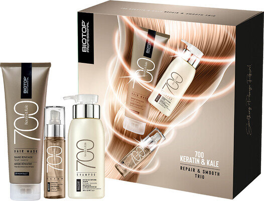 Набір Biotop 700 Keratin & Kale Holiday (шампунь 250 мл + маска 250 мл + серум 65 мл)