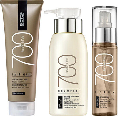 Набір Biotop 700 Keratin & Kale Holiday (шампунь 250 мл + маска 250 мл + серум 65 мл)