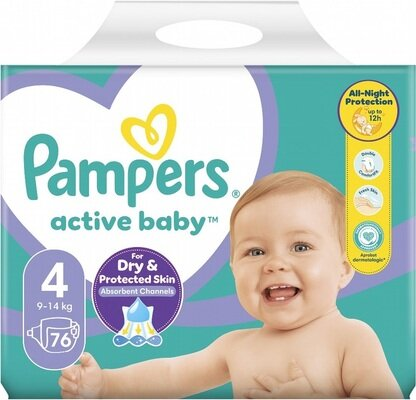 Підгузки дитячі Pampers Active Baby розмір 4, 9-14 кг, 76 шт