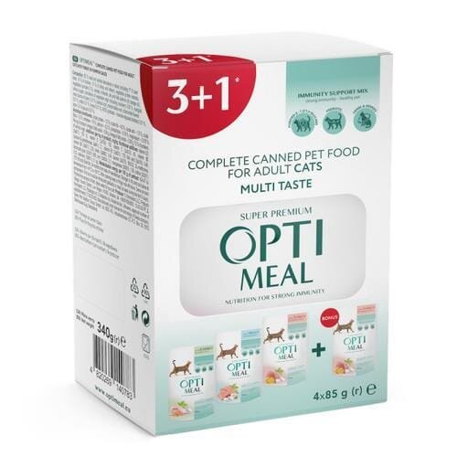 Корм вологий для стерилізованих кішок Optimeal Multi Taste набір 3+1, 340 г