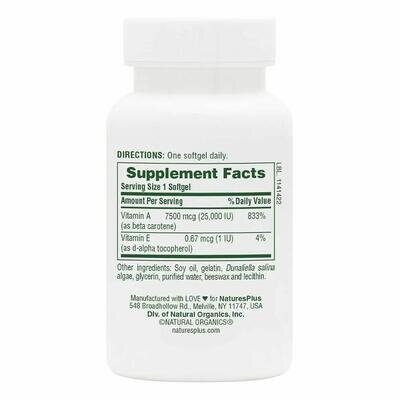 Бета-каротин Nature's Plus Natural Beta Carotene 25000 МО (7500 мкг), 90 капсул