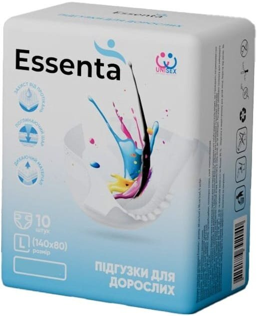 Підгузки для дорослих Essenta+ Normal, розмір L 100-155 см, 10 штук