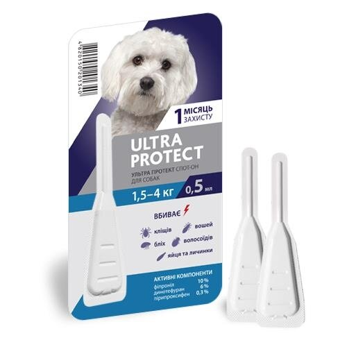Краплі на холку Palladium Ultra Protect від паразитів для собак вагою від 1,5 до 4 кг, 1 піпетка