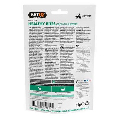 Ласощі для кошенят VetIQ Healthy Bites Growth Support з куркою для підтримки зростання, 65 г
