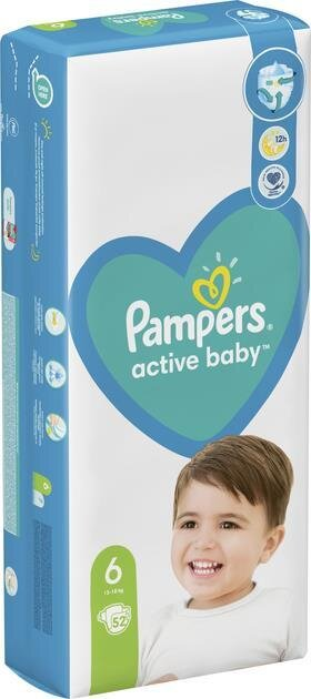 Підгузки дитячі Pampers Active Baby розмір 6, 13-18 кг, 52 шт