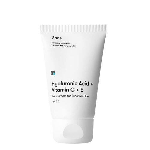 Крем для обличчя Sane Hyaluronic acid + Vitamin C + E з гіалуроновою кислотою та вітамінами С, Е для чутливої шкіри, 40 мл