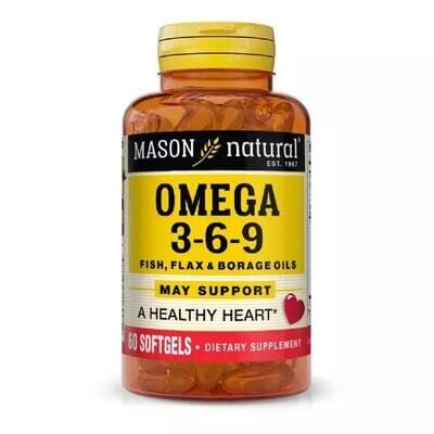 Омега 3-6-9 Mason Natural Omega 3-6-9 1200 мг Fish, Flax & Borage Oils, 60 гелевих капсул