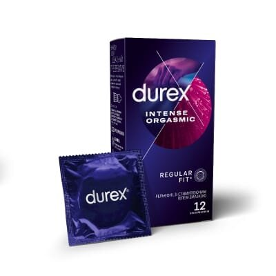Презервативи латексні Durex Intense Orgasmic рельєфні, зі стимулюючим гелем-змазкою, 12 штук