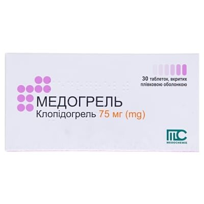 Медогрель таблетки, в/плів. обол. по 75 мг №30 (10х3)