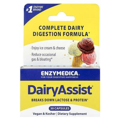 Травні ферменти Enzymedica DairyAssist для перетравлення лактози, 30 капсул