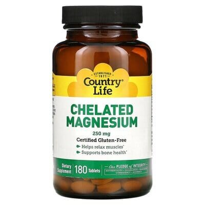 Магній у хелатній формі Country Life Chelated Magnesium 250 мг, 180 таблеток