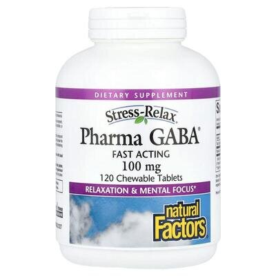 Гамма-аміномасляна кислота Natural Factors Stress Relax Pharma GABA 100 мг, 120 жувальних таблеток