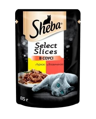 Корм вологий для кішок Sheba Яловичина та курка в ніжному соусі, пауч 85 г