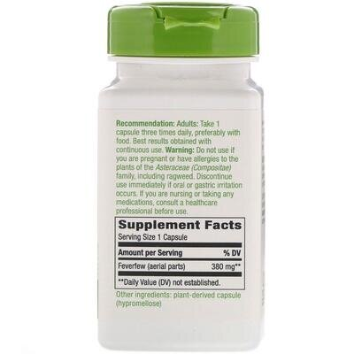 Пиретрум дівочий Nature's Way Feverfew Herb 380 мг, 100 капсул