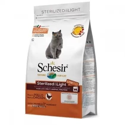 Корм сухий монопротеіновий Schesir Cat Sterilized & Light для дорослих стерилізованих котів, схильних до повноти, з куркою, 400 г