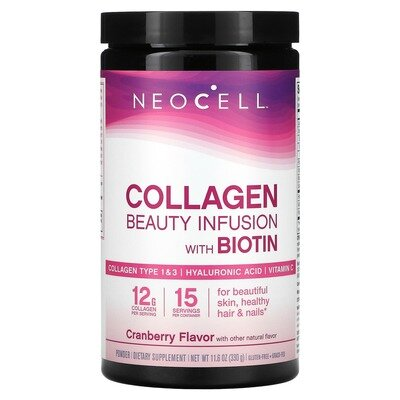 Комплекс для краси волосся, шкіри та нігтів Neocell Beauty Infusion Колаген 1 та 3 типу, Гіалуронова кислота + Біотин смак журавлини, порошок, 330 г