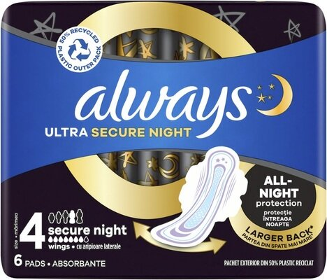 Прокладки гігієнічні Always Ultra Secure Night, 7 крапель, 4 розмір, 6 шт