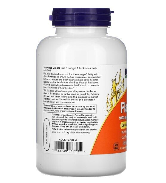 Лляна олія NOW Flax Oil Vegan Formula 1000 мг вег. капсули №120