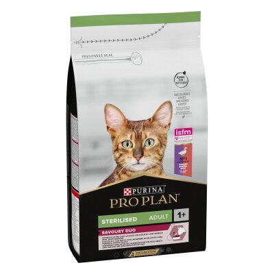 Корм сухий для стерилізованих кішок і кастрованих котів Purina Pro Plan Sterilised 1+ з качкою і печінкою, 1,5 кг