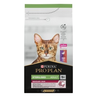 Корм сухий для стерилізованих кішок і кастрованих котів Purina Pro Plan Sterilised 1+ з качкою і печінкою, 1,5 кг