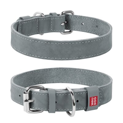 Нашийник для собак Collar WAUDOG Classic шкіряний, металева пряжка, ширина 25 мм, довжина 38-49 см, сірий