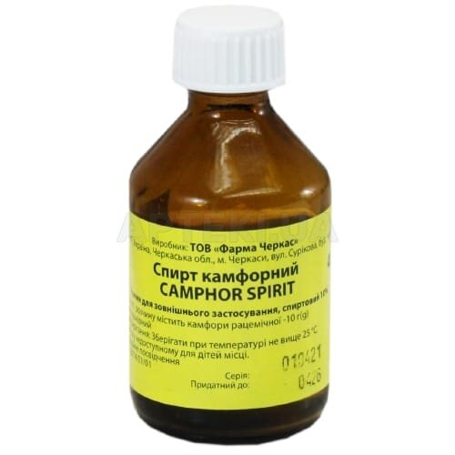 Спирт камфорний розчин д/зовн. заст., спирт. 10 % по 40 мл у флак.