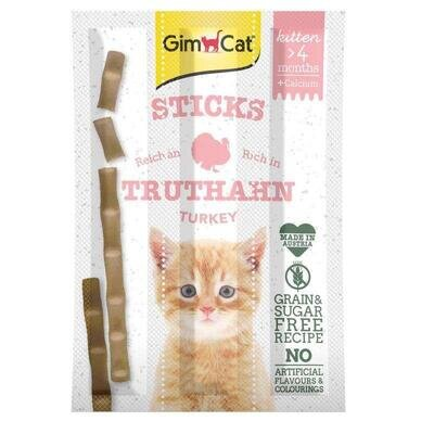 Ласощі для кошенят GimCat Kitten Sticks з індичкою та кальцієм, 3 штуки