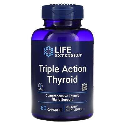 Підтримка щитовидної залози: тироїд потрійної дії Life Extension Triple Action Thyroid, 60 вегетаріанських капсул