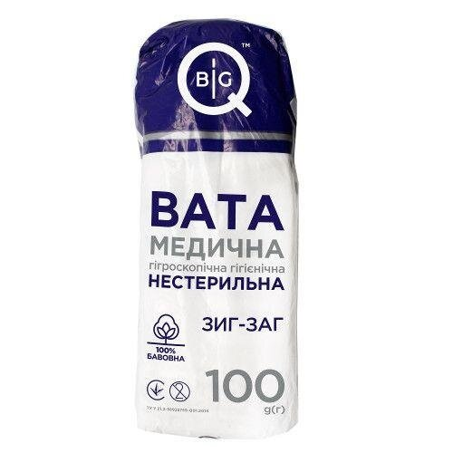 Вата нестерильна BigQ медична гігієнічна, зиг-заг 100 г