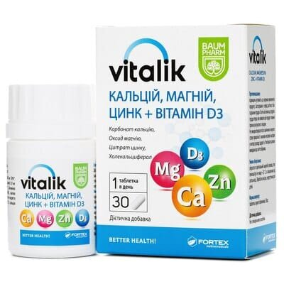 Віталік, кальцій, магній, цинк + вітамін Д3 Baum Pharm таблетки №30