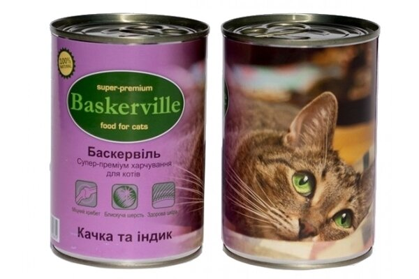 Консерва для котів Baskerville з качкою та індичкою, 400 г