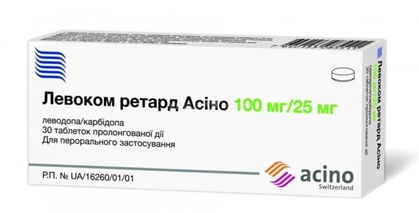 Левоком ретард Асіно таблетки прол./д. по 100 мг/25 мг №30 (10х3)