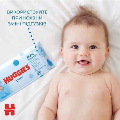Серветки вологі Huggies Pure дитячі, для новонароджених, 224 шт (4 x 56 шт)