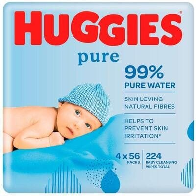 Серветки вологі Huggies Pure дитячі, для новонароджених, 224 шт (4 x 56 шт)