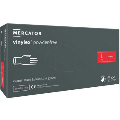 Рукавички оглядові Mercator Vinylex Powder Free вінілові непудровані, розмір L, нестерильні прозорі, 100 штук