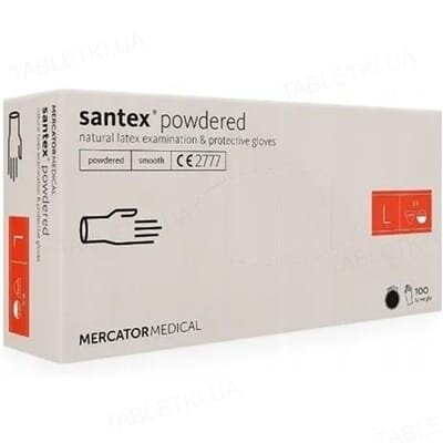Рукавички оглядові Santex латексні з пудрою нестерильні, розмір L, пара