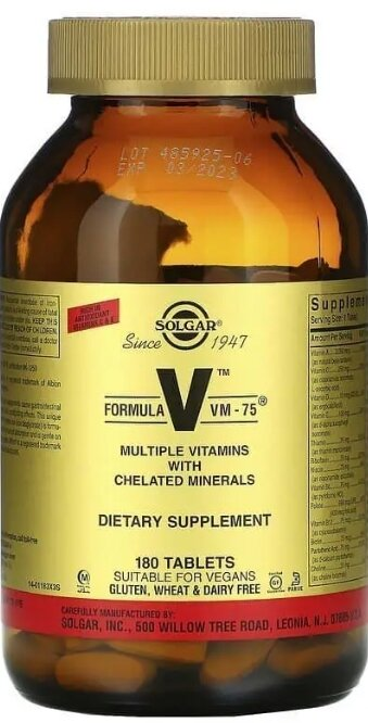 Мультивітаміни і хелатні форми мінералів Solgar Formula VM-75 таблетки №180