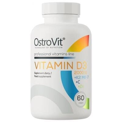 Вітаміни D3 + K2 + C + Zn OstroVit Vitamin D3 2000 IU + K2 MK-7 + C + Zn, 60 капсул