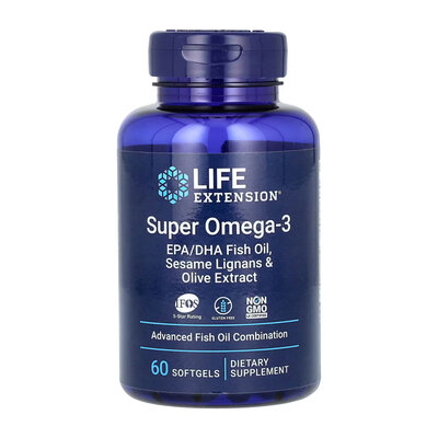 Супер Омега-3 Life Extension Super Omega-3 EPA/DHA Fish Oil, Sesame Lignans & Olive Extract, 60 м'яких капсул