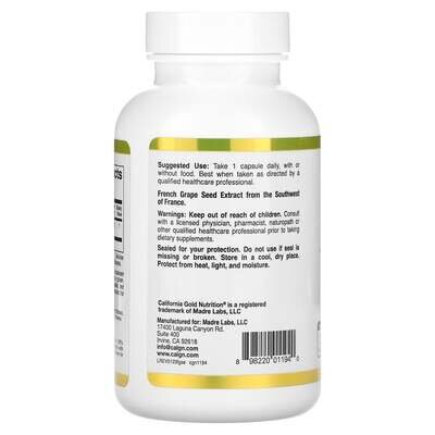 Екстракт кісточок французького винограду California Gold Nutrition French Grape Seed Extract 100 мг, 120 капсул