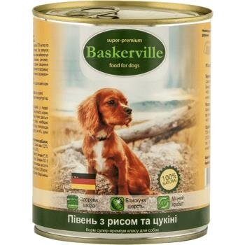 Консерви для собак Baskerville з півнем, рисом і цукіні, 800 г