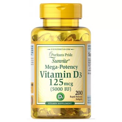 Вітамін Д3 Puritan's Pride Vitamin D3 5000 IU (125 мкг), 200 гелевих капсул