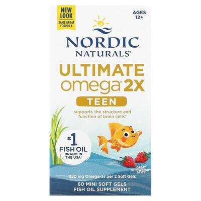 Омега Nordic Naturals Ultimate Omega 2X Teen для підлітків, полуниця, міні-капсули м'які №60